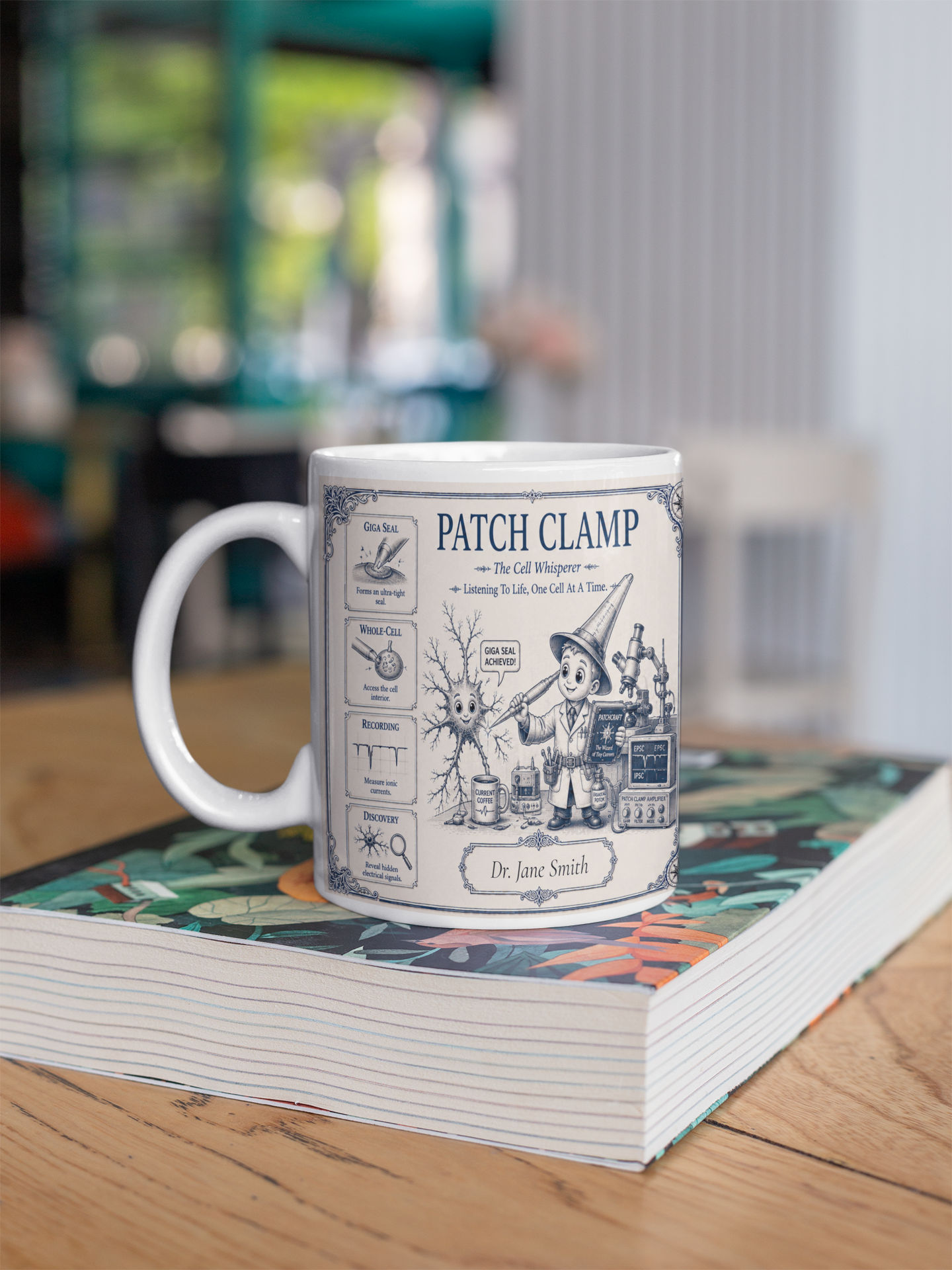 Patch Clamp Wizard Mug – Personalized Neuroscience Inspired Ceramic Coffee Mug (11 oz)