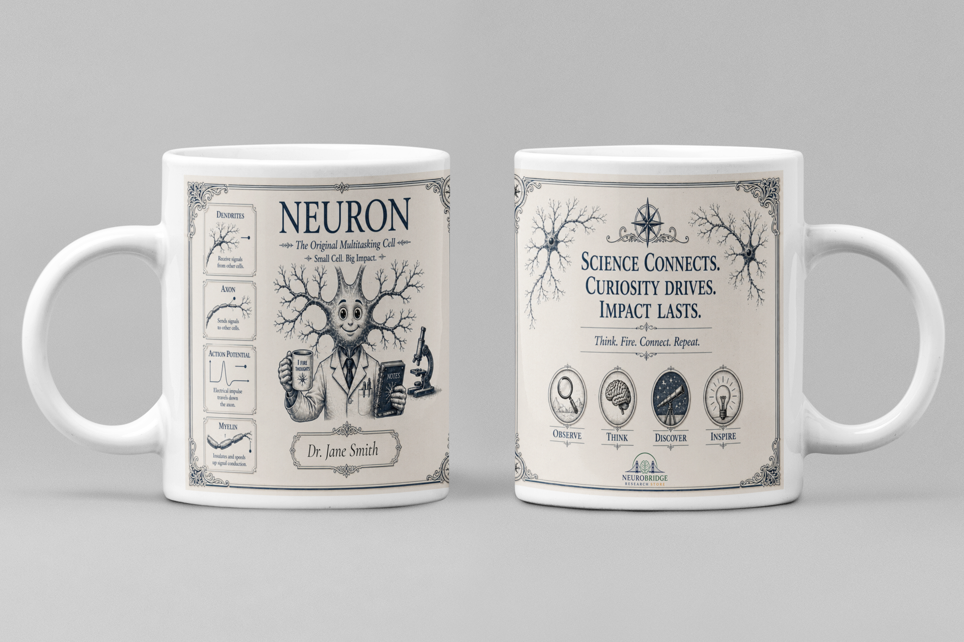 Neuron Mug – Personalized Neuroscience Inspired Ceramic Coffee Mug (11 oz)