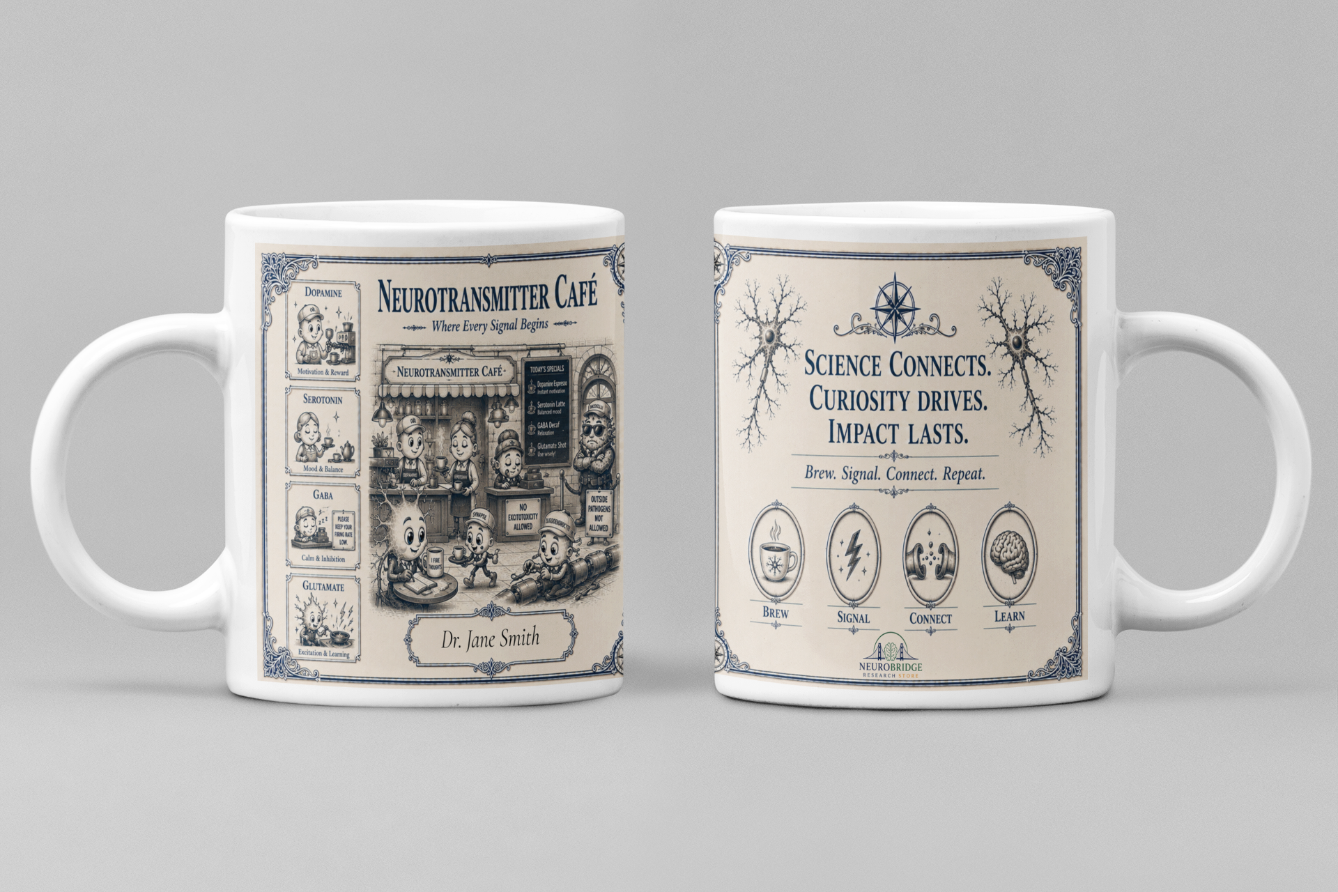 Neurotransmitter Café Mug – Personalized Neuroscience Inspired Ceramic Coffee Mug (11 oz)