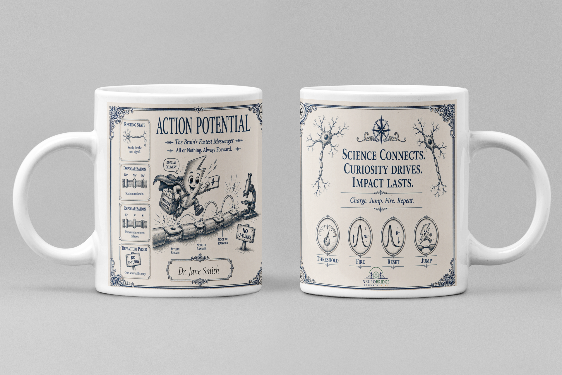 Action Potential Mug – Personalized Neuroscience Inspired Ceramic Coffee Mug (11 oz)