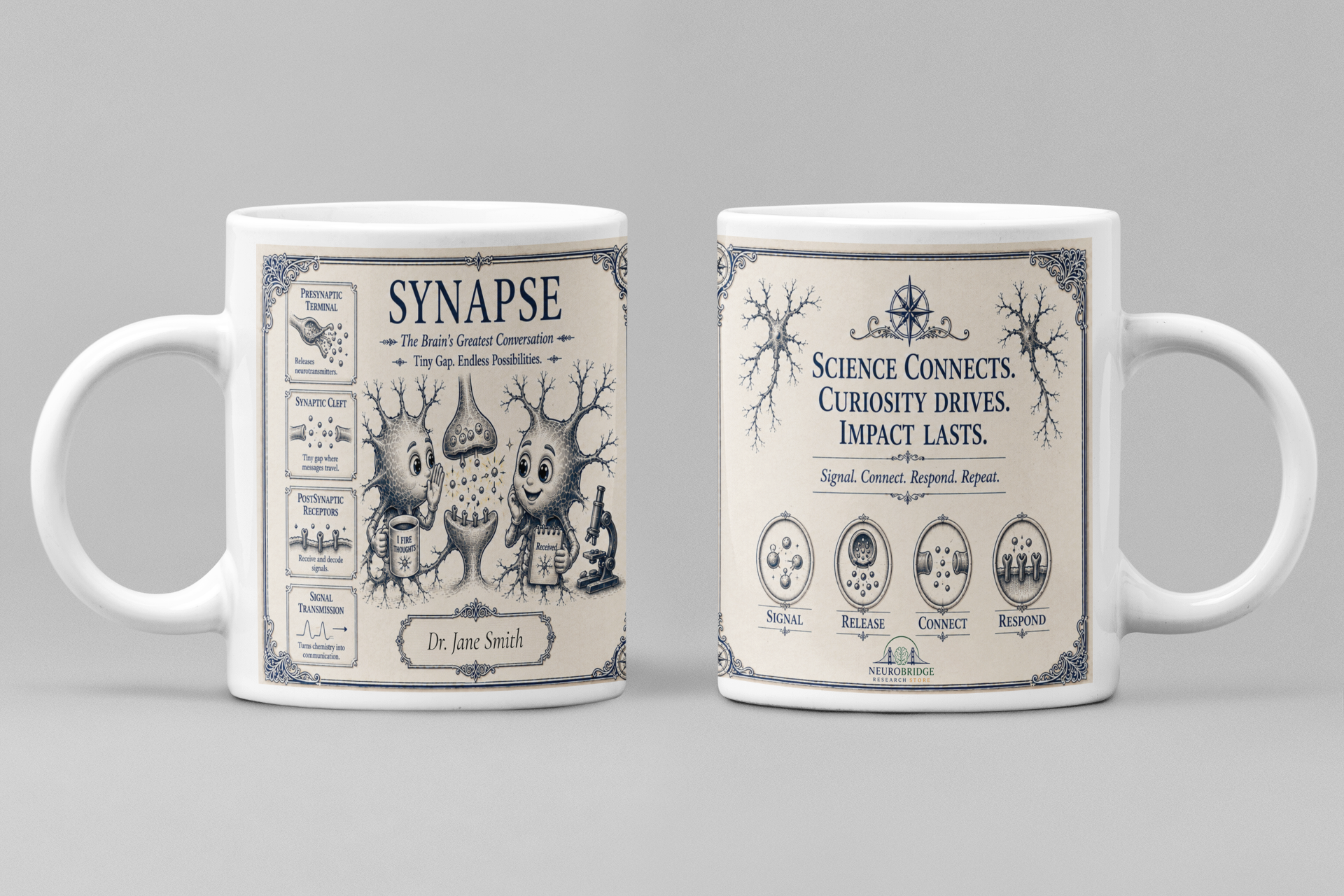 Synapse Mug – Personalized Neuroscience Inspired Ceramic Coffee Mug (11 oz)