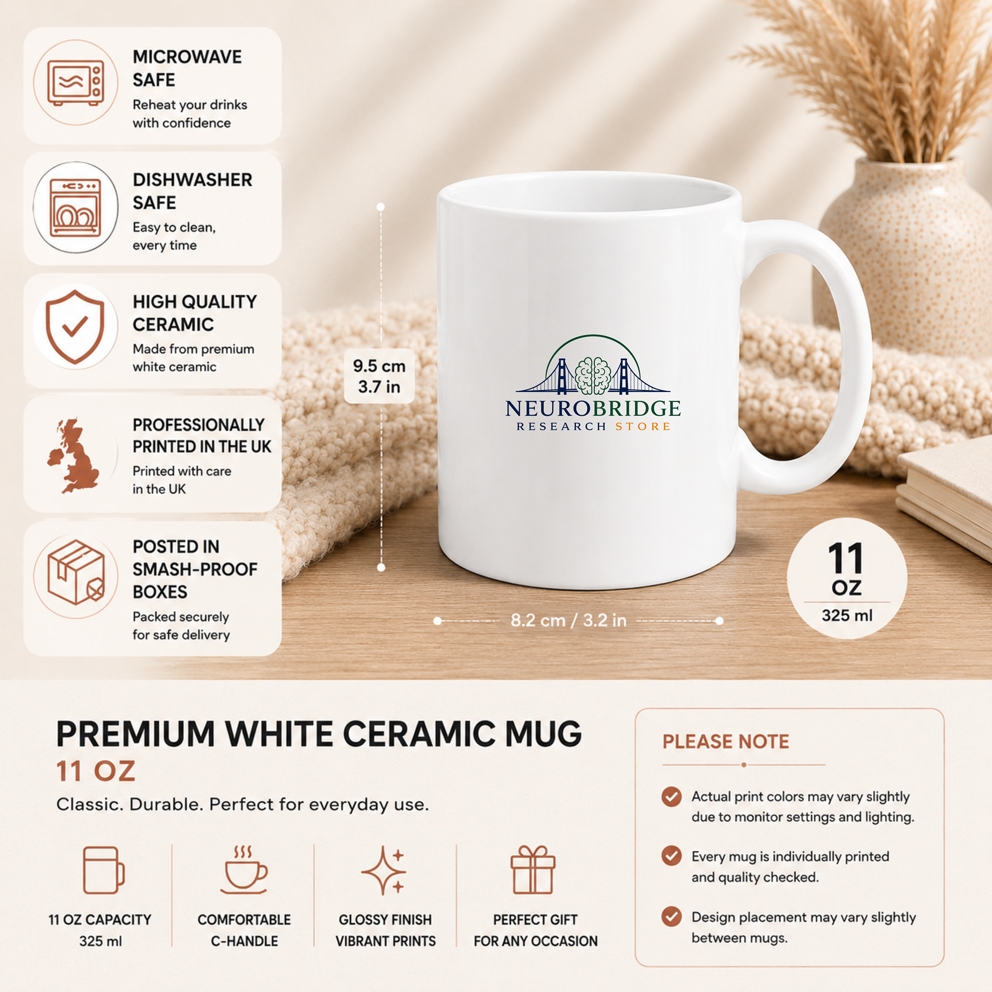 Neuron Mug – Personalized Neuroscience Inspired Ceramic Coffee Mug (11 oz)